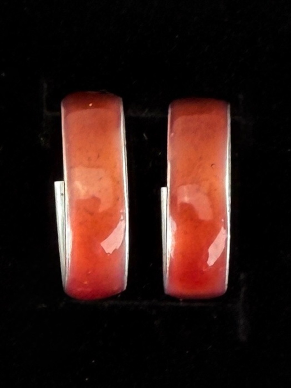 Vintage pierced goldtone, red enamel costume earrings